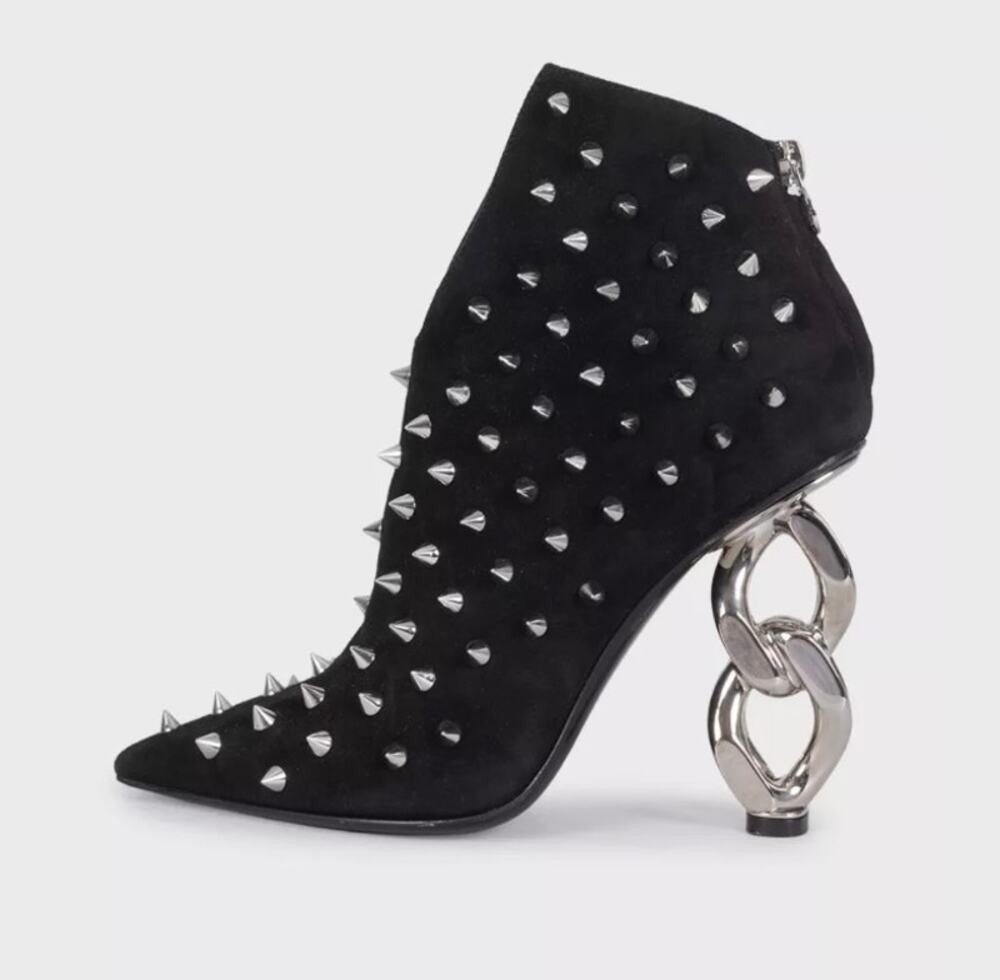 Balmain Black Suede Studded Ankle Boots EU 38